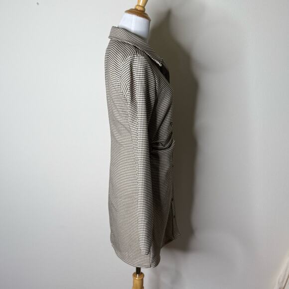 Zara Black and Creme Houndstooth Long Sleeve Mini Dress - Picture 5 of 7